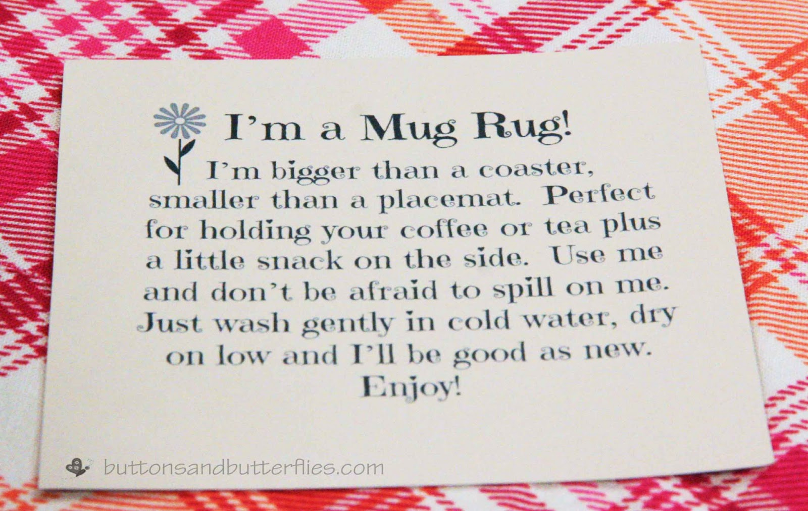Buttons And Butterflies: Mug Rug Tag intended for Mug Rug Poem Free Printable
