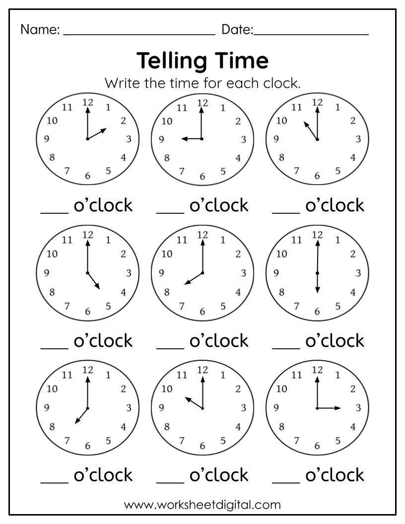 Buy Telling Time To The Hour Worksheet, Kindergarten, First Grade with Printable Kindergarten Time Worksheets