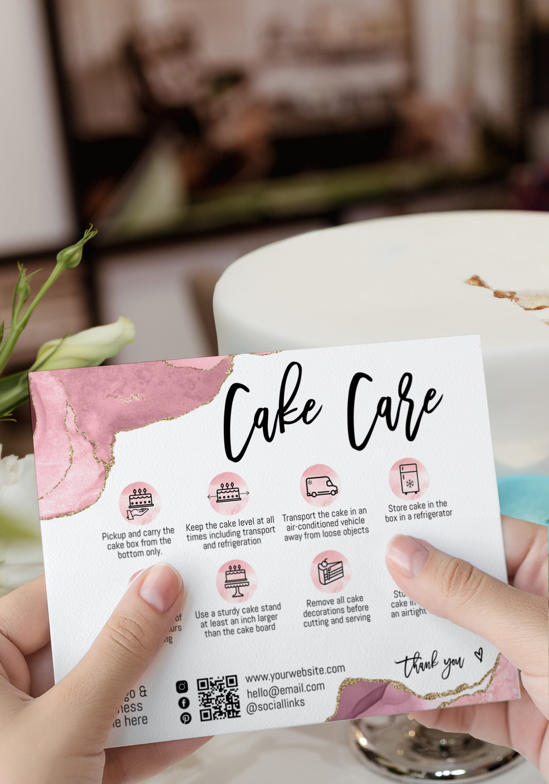 Cake Care Card Instructions Template, Printable Cake Care Guide, Wedding Cake Care Cards, Cake Transport Instructions, Bakery Order Inserts - Aoleta throughout Free Printable Cake Care Instructions