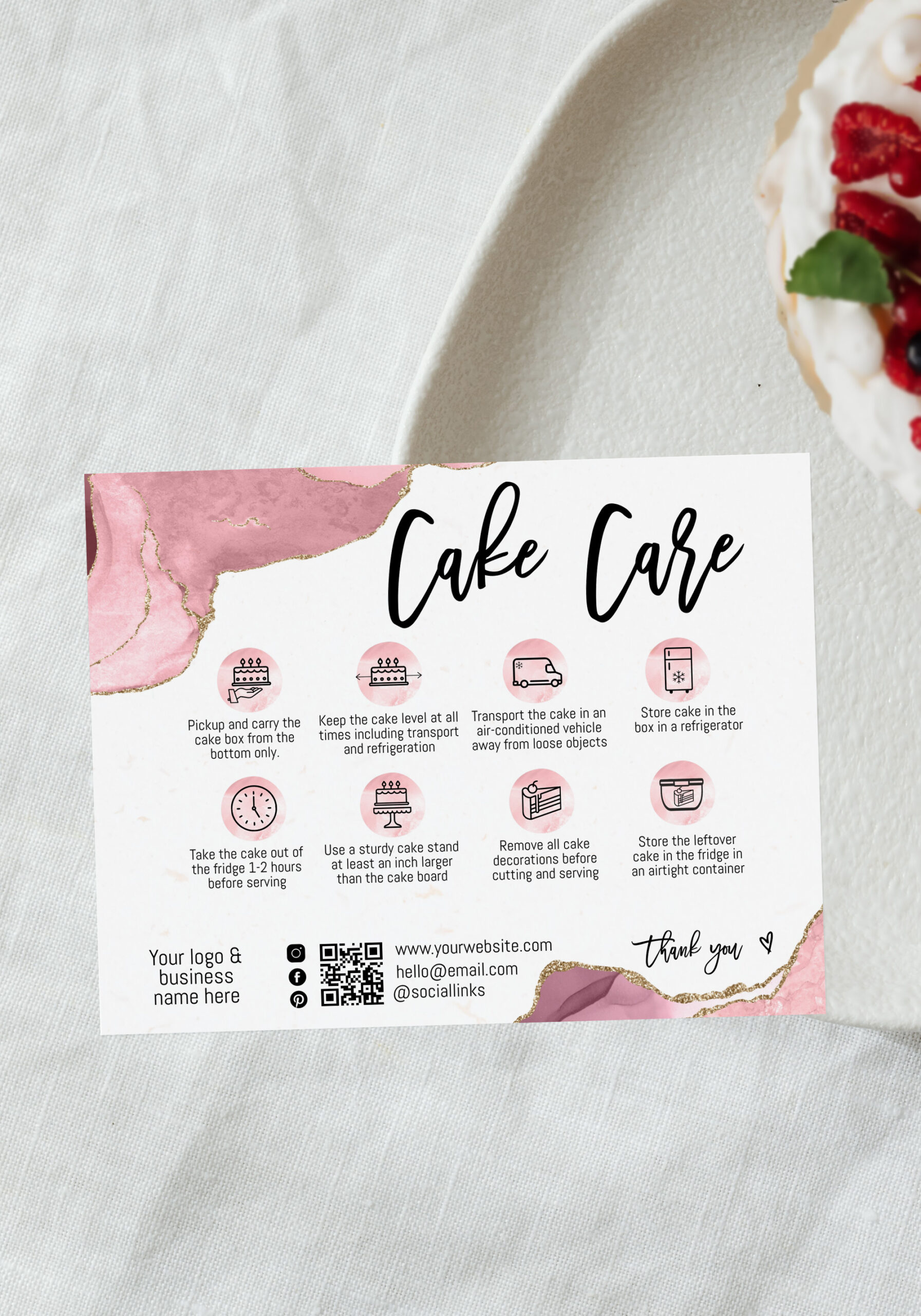 Cake Care Card Instructions Template, Printable Cake Care Guide, Wedding Cake Care Cards, Cake Transport Instructions, Bakery Order Inserts - Aoleta with Free Printable Cake Care Instructions