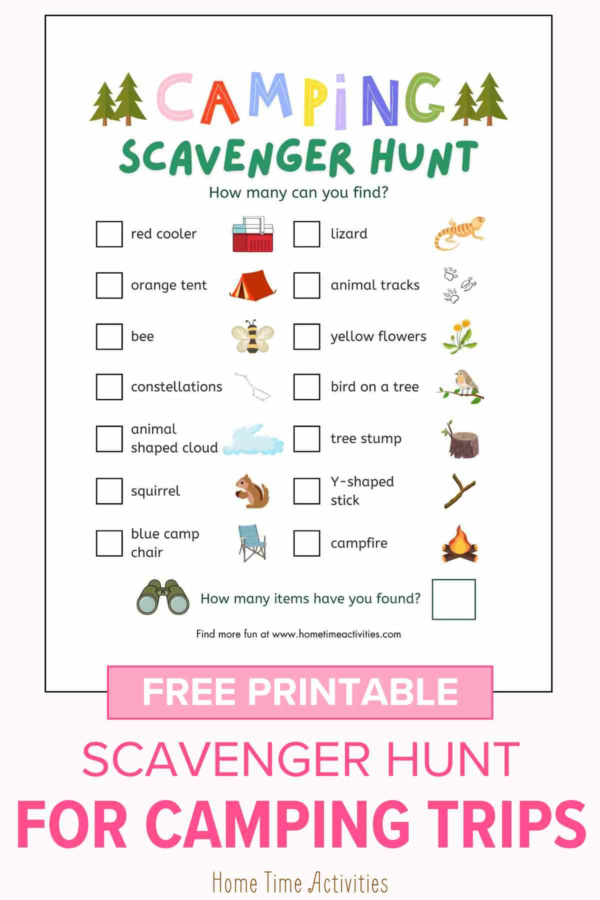 Camping Scavenger Hunt - Free Printable | Home Time Activities pertaining to Camping Scavenger Hunt Printable Free