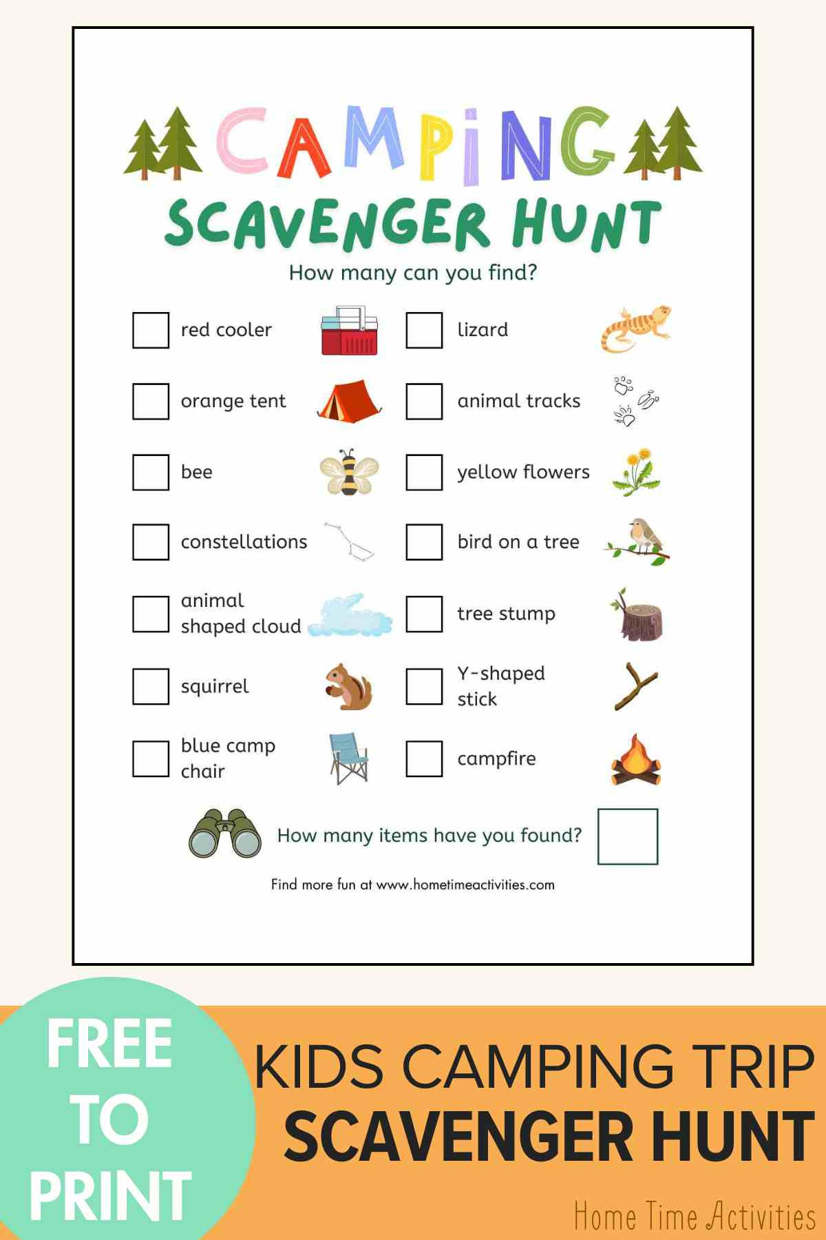 Camping Scavenger Hunt - Free Printable | Home Time Activities throughout Free Printable Camping Scavenger Hunt
