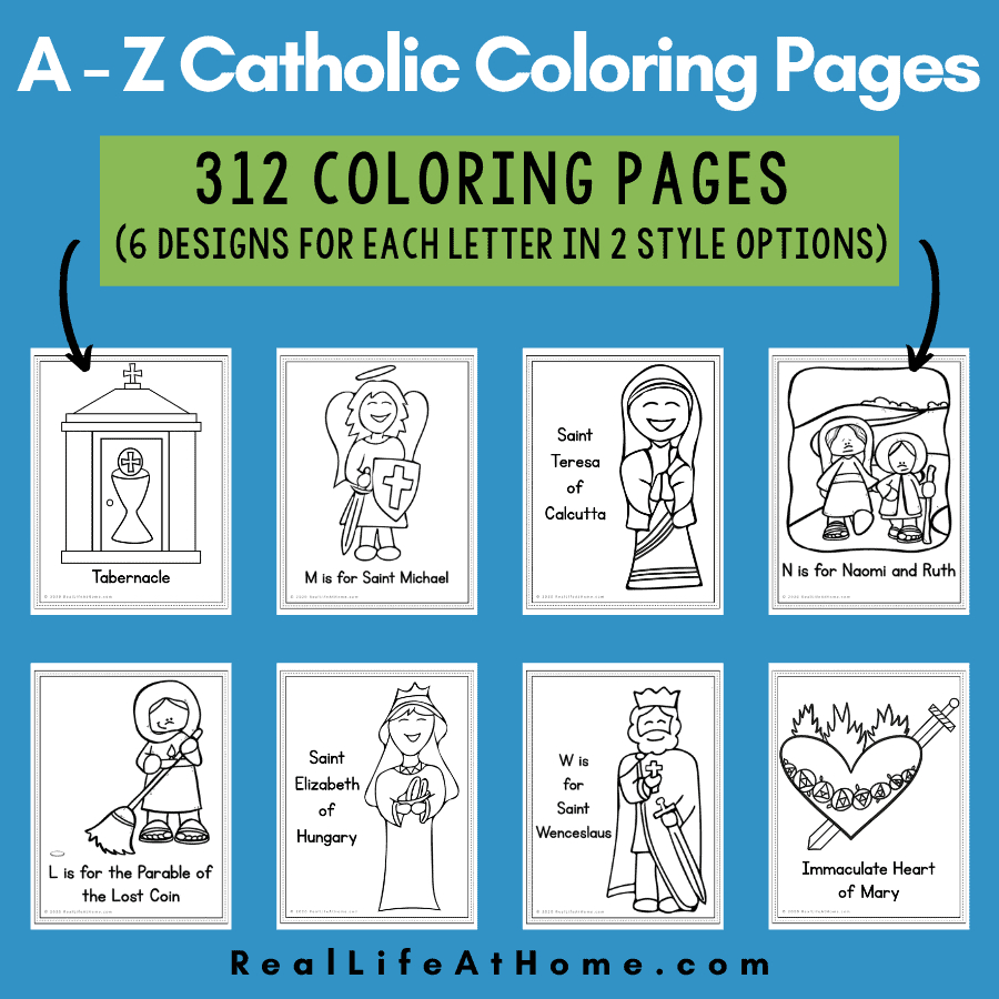 Catholic Coloring Pages For A - Z: Set Of 312 Religious Coloring Pages with Free Catholic Printable Worksheets