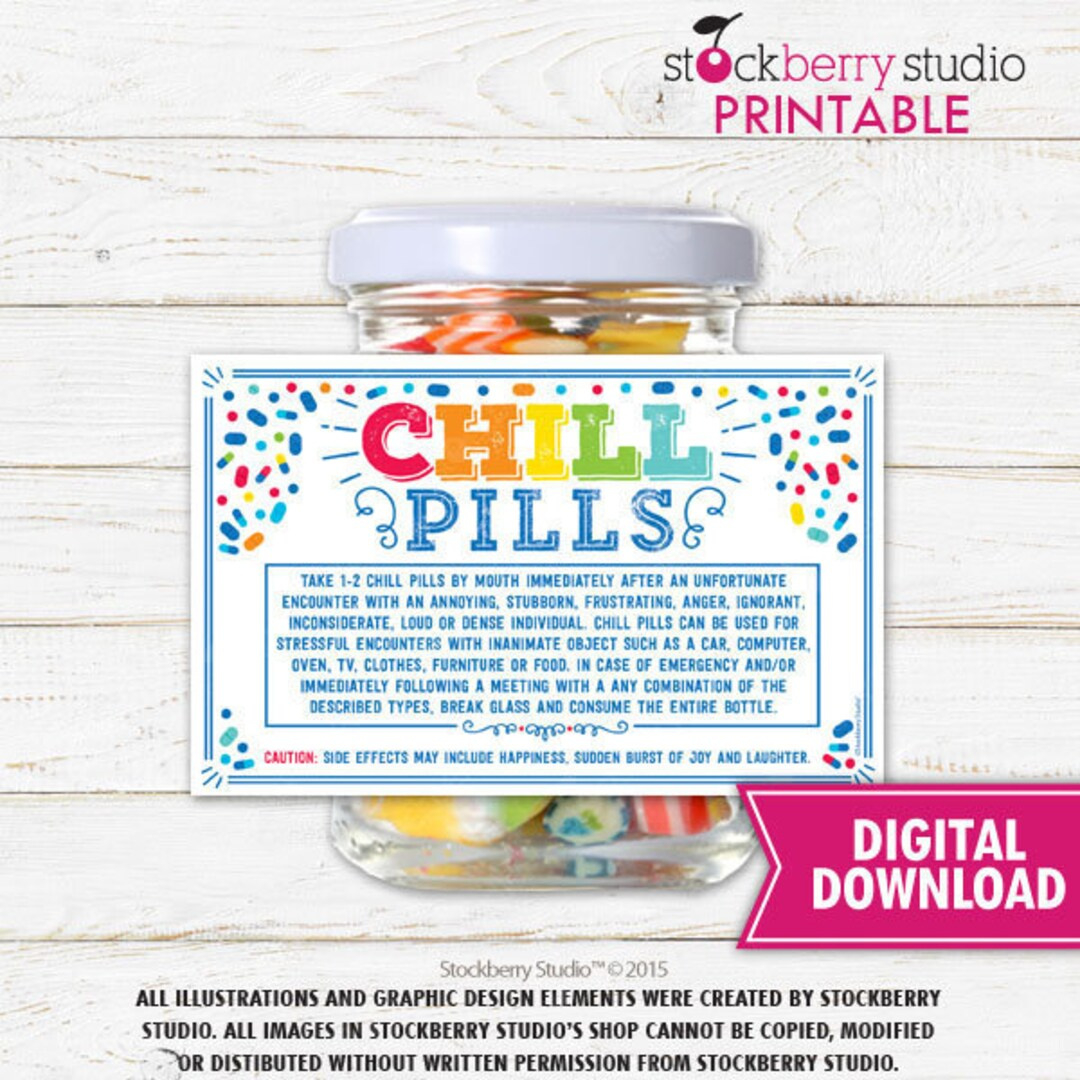 Chill Pill Label Printable Prescription Label Funny Coworker Gag Gift Office Gift Boss Gift Doctor Nurse Birthday Gift Staff Christmas Gift - Etsy.de with Chill Pills Label Printable Free