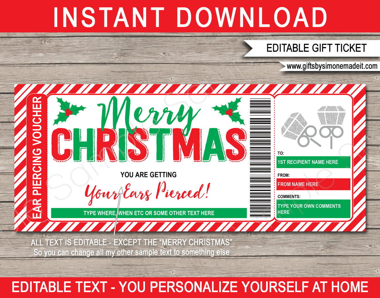 Christmas Ear Piercing Gift Voucher for Free Printable Ear Piercing Gift Certificate
