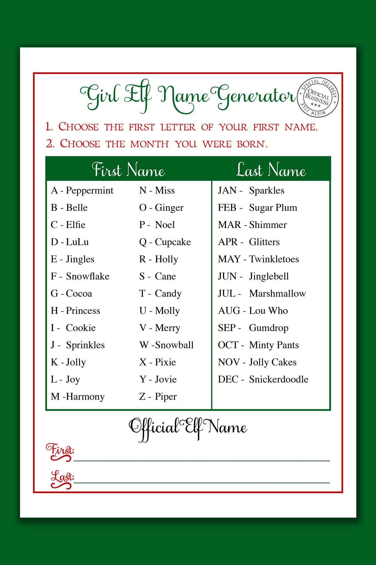 Christmas Elf Name Generator Printable - Free Elf On The Shelf regarding Elf Name Printable Free