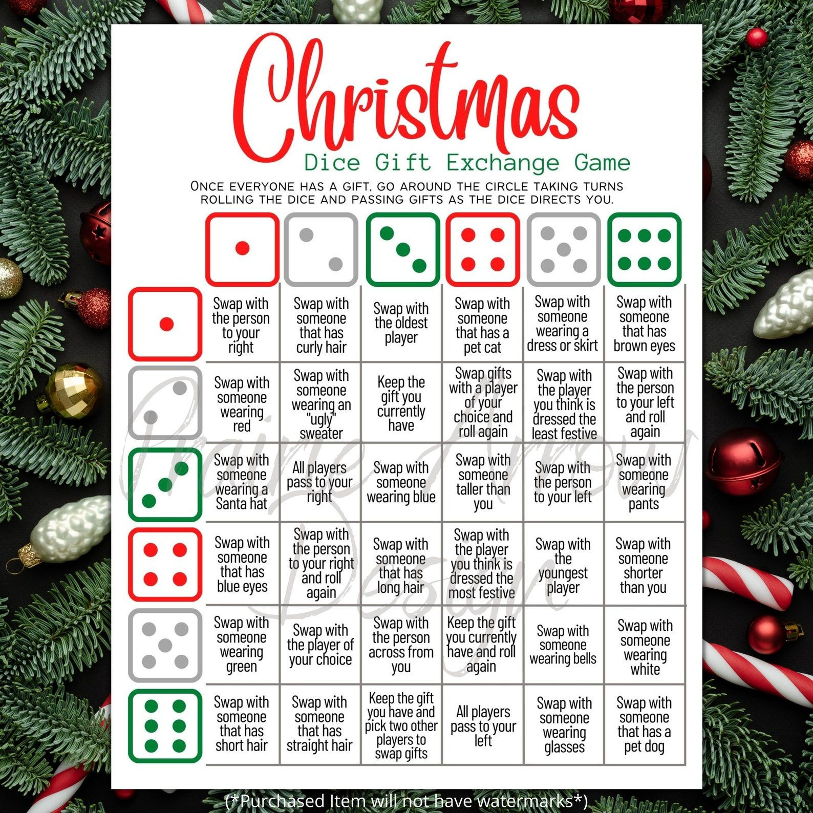 Christmas Gift Exchange Dice Game Printable Game Christmas Group inside Christmas Dice Game Free Printable