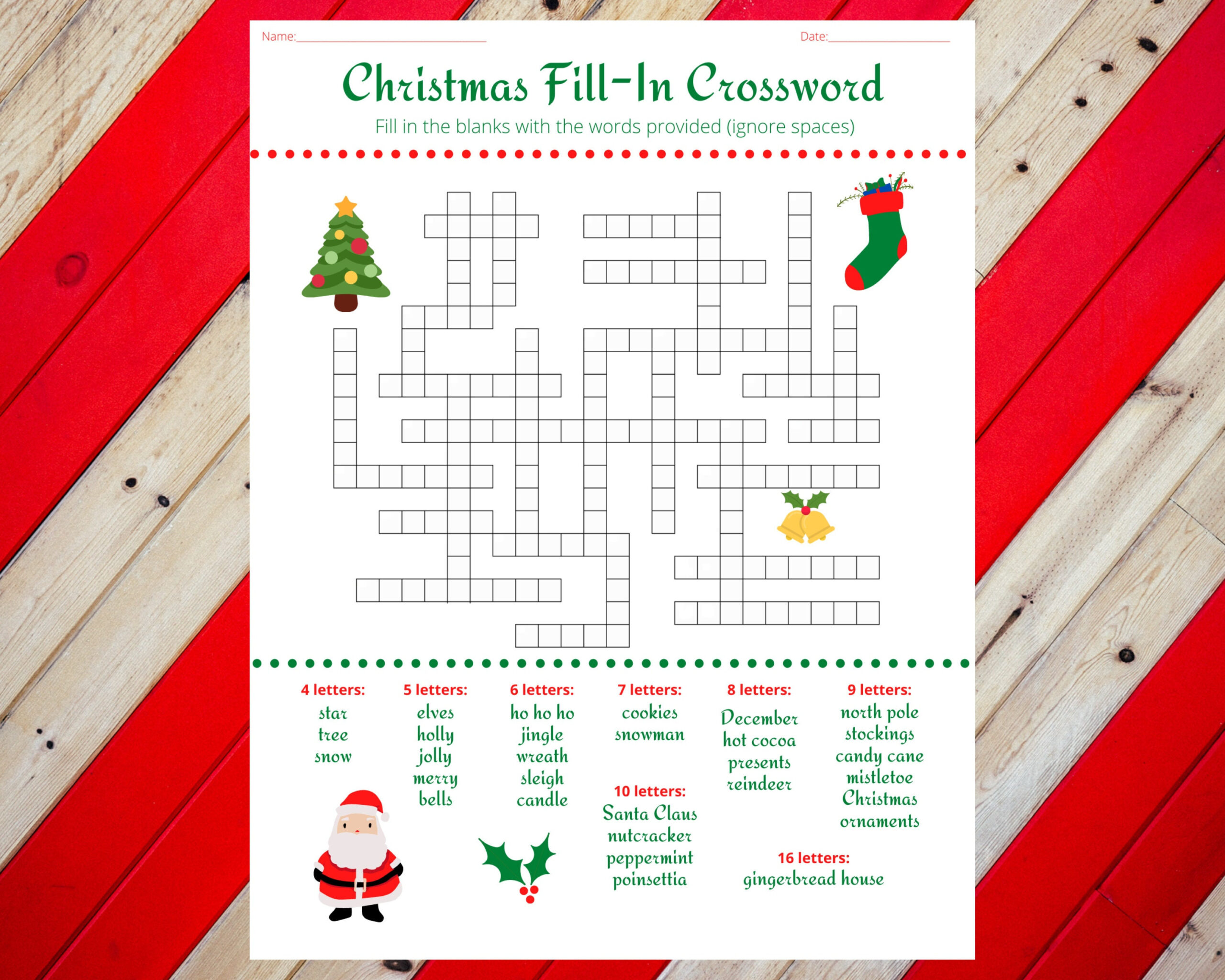 Christmas Holiday Fill In Crossword Puzzle Worksheet Digital for Printable Holiday Crossword