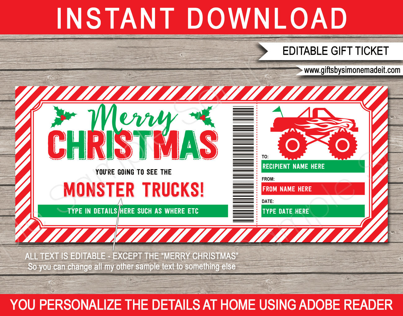 Christmas Monster Truck Ticket Template | Monster Jam Gift Voucher within Free Printable Fake Monster Jam Tickets