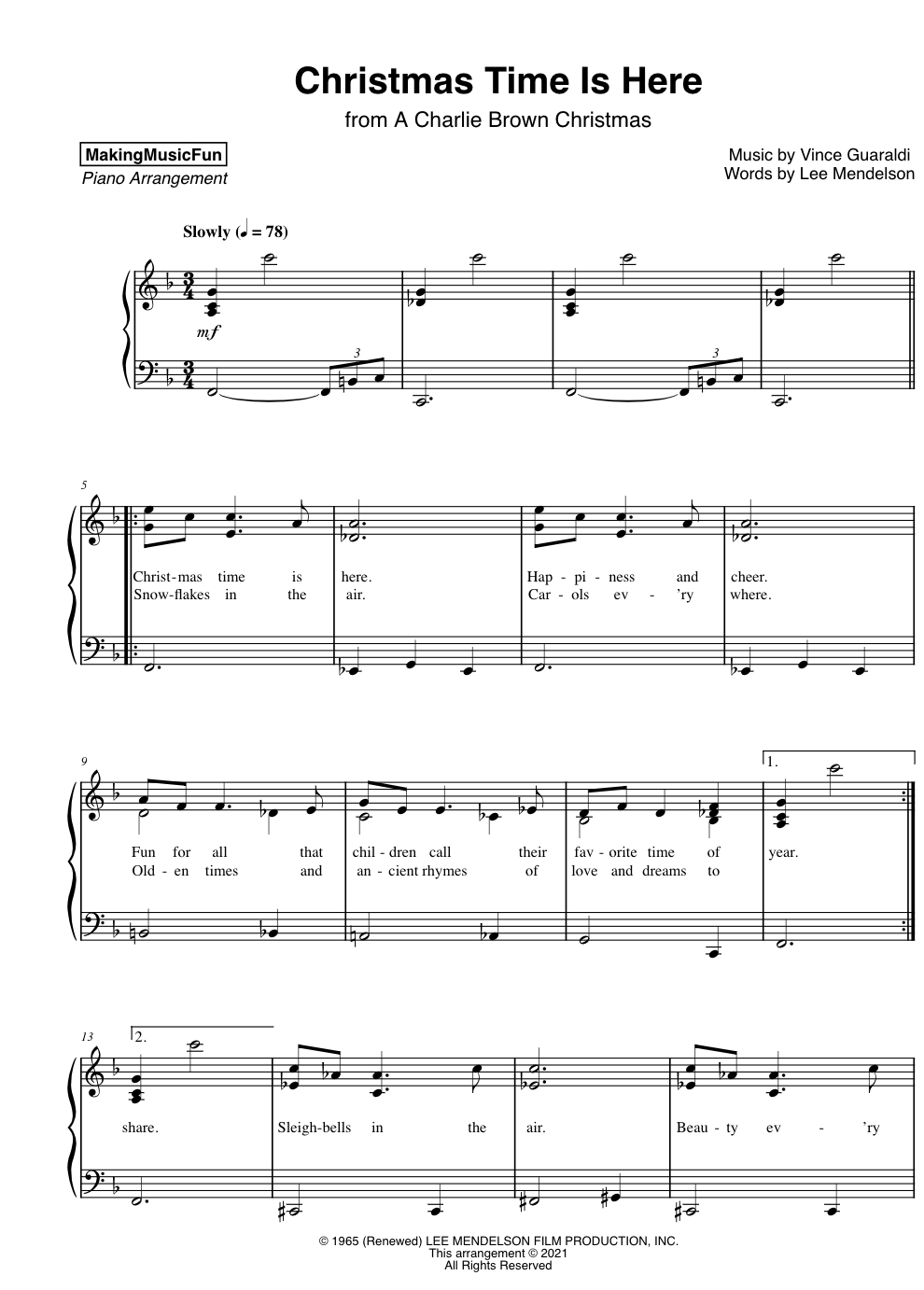 Christmas Time Is Here (Charlie Brown) | Easy Piano Sheet Music inside Easy Sheet Music For Piano Free Printable