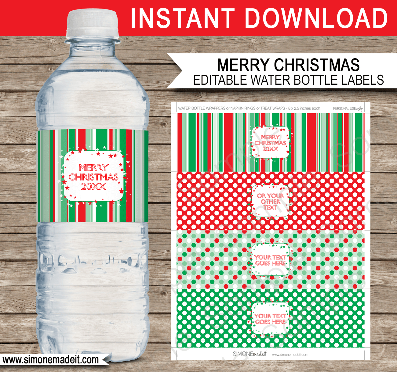 Christmas Water Bottle Labels Template - Red &amp;amp; Green throughout Christmas Water Bottle Labels Free Printable