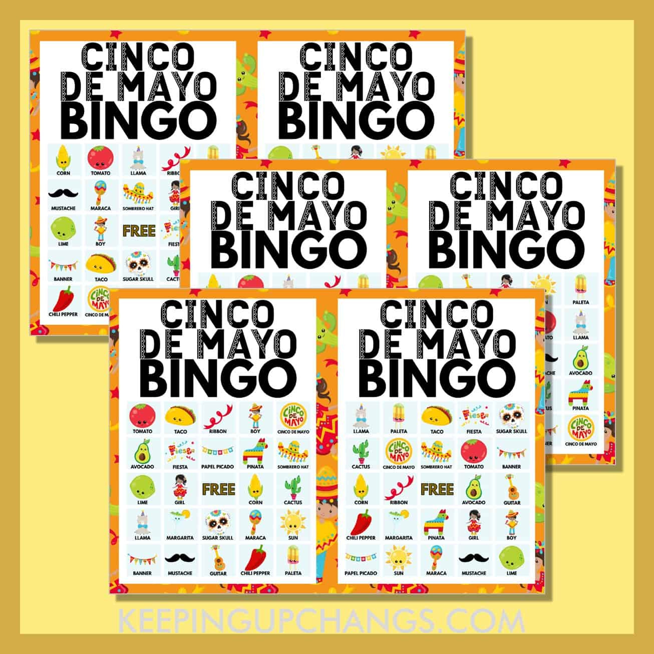 Cinco De Mayo Bingo Pictures &amp;amp; Words (5X5 &amp;amp; 4X4 Grid) [Free regarding Cinco De Mayo Bingo Free Printable
