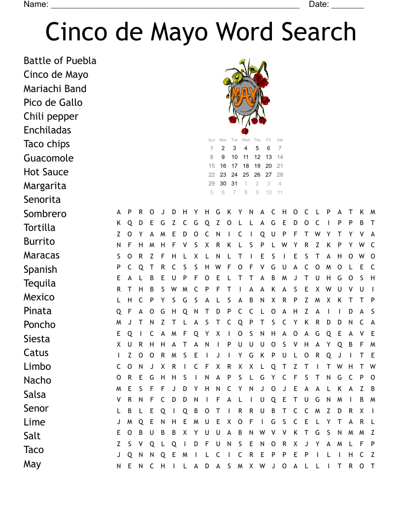 Cinco De Mayo Word Search - Wordmint regarding Cinco De Mayo Word Search Free Printable