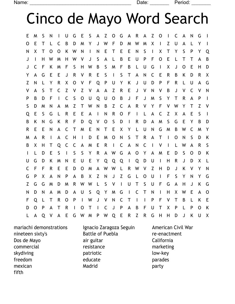 Cinco De Mayo Word Search - Wordmint with Cinco De Mayo Word Search Free Printable
