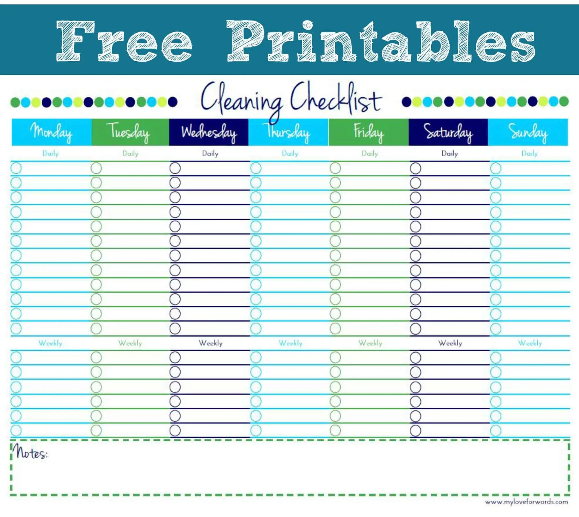 Cleaning Checklist {Free Printable} pertaining to Free Printable Cleaning Binder