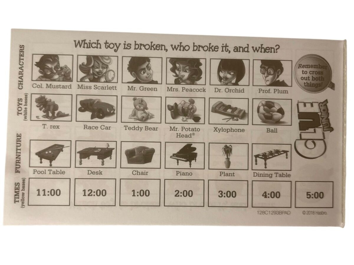 Clue Jr Case Of The Broken Toy Board Game Replacement Parts Pieces You Choose in Clue Jr Sheets Printable Free