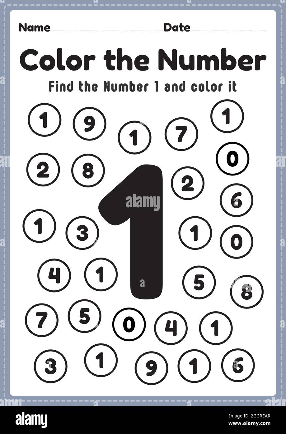 Coloring Numbers, Number 1 Worksheet Math Printable Sheet For pertaining to Number One Worksheet Printable