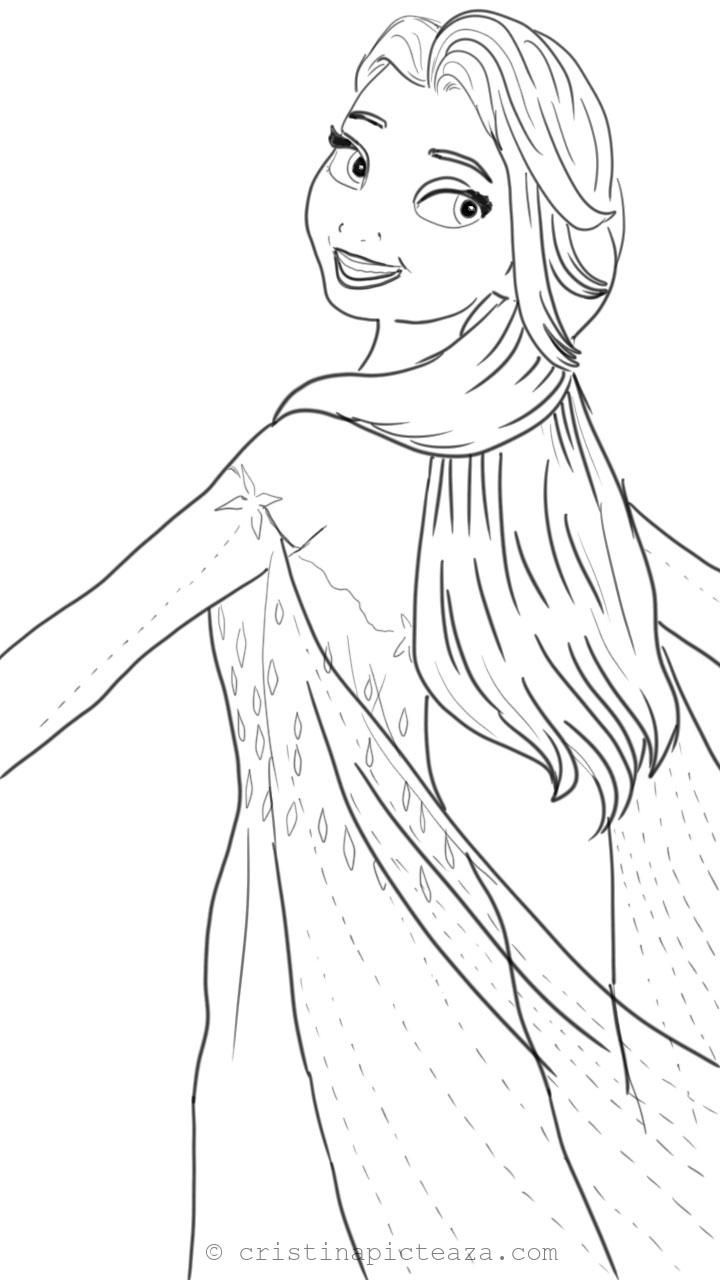 Coloring Pages With Elsa In White Dress - Frozen 2 – Cristina Is regarding Free Printable Print Frozen 2 Coloring Pages Elsa Hair Down