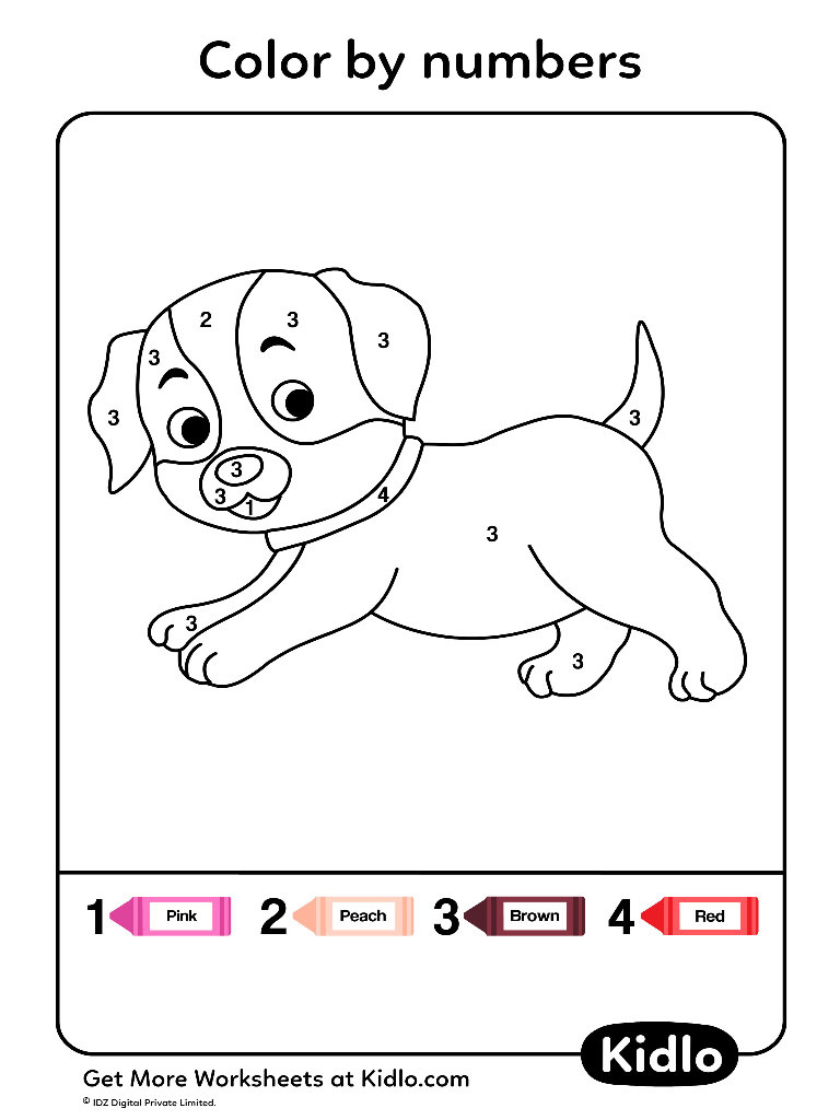 Colornumbers - Dogs Worksheet #09 - Kidlo in Counting Dogs Worksheet Printable