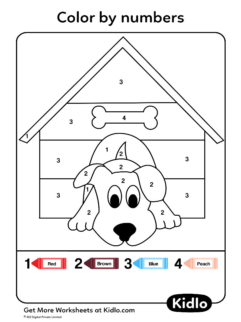 Colornumbers - Dogs Worksheet #11 - Kidlo with Counting Dogs Worksheet Printable