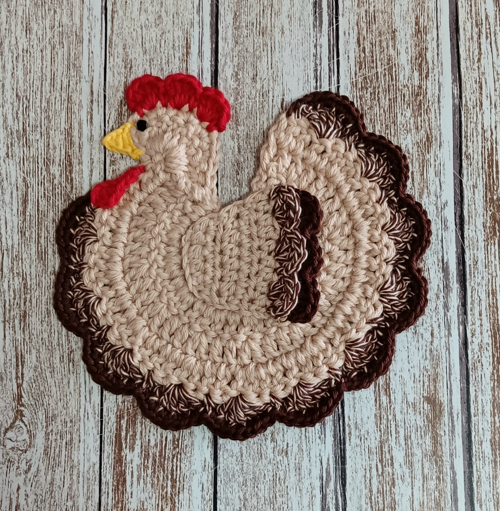 Crochet Chicken Potholder - Cream &amp;amp; Brown Hen Rooster Hot Pad Pot intended for Rooster Printable Free Crochet Chicken Potholder Pattern