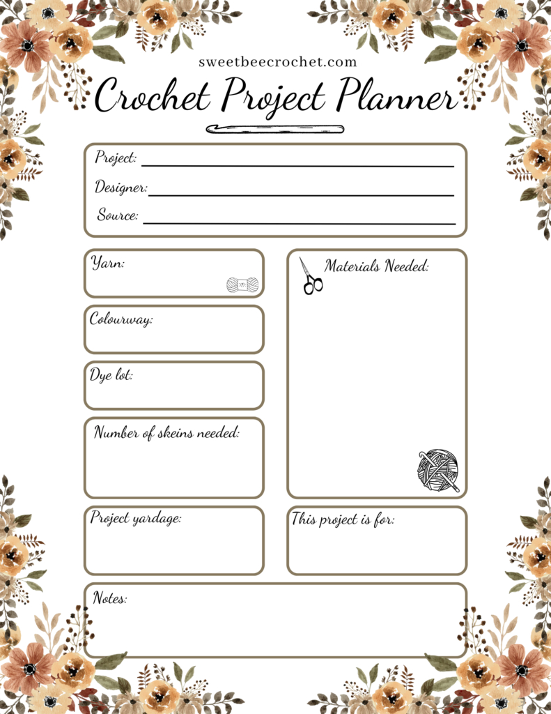 Crochet Project Planner - Free Printable - Sweet Bee Crochet intended for Free Printable Crochet Journal Template