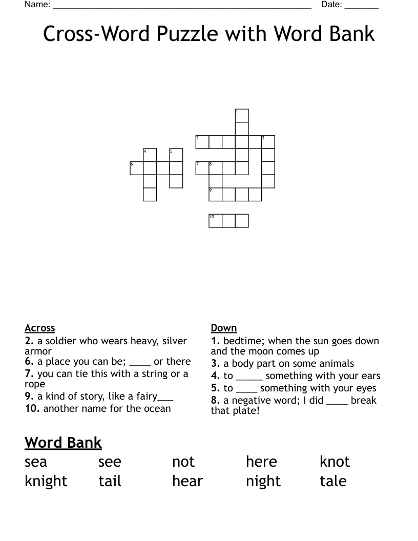 Cross-Word Puzzle With Word Bank Crossword - Wordmint with Crossword Puzzles Printable with Word Bank