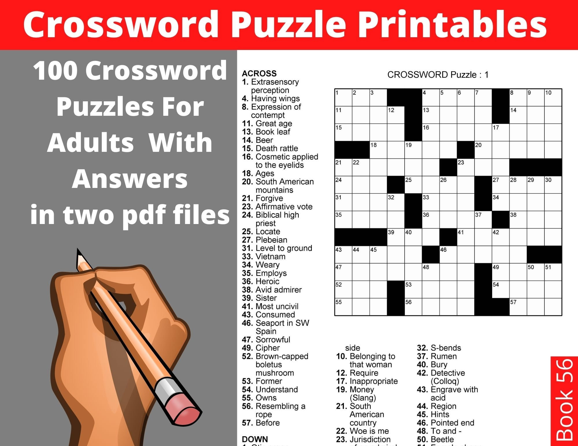 Crossword Puzzle Printables For Adults - 100 Crosswords With intended for Large Printable Crossword Puzzles