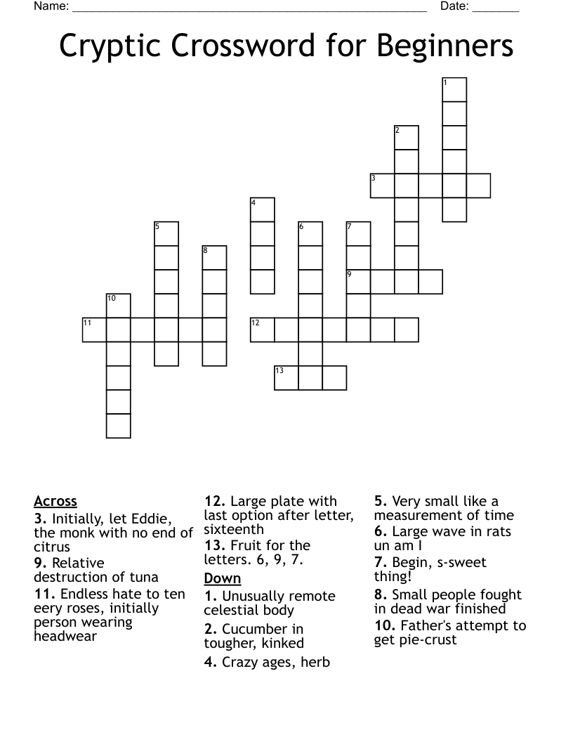 Cryptic Crossword For Beginners - Wordmint inside Free Printable Cryptic Crosswords