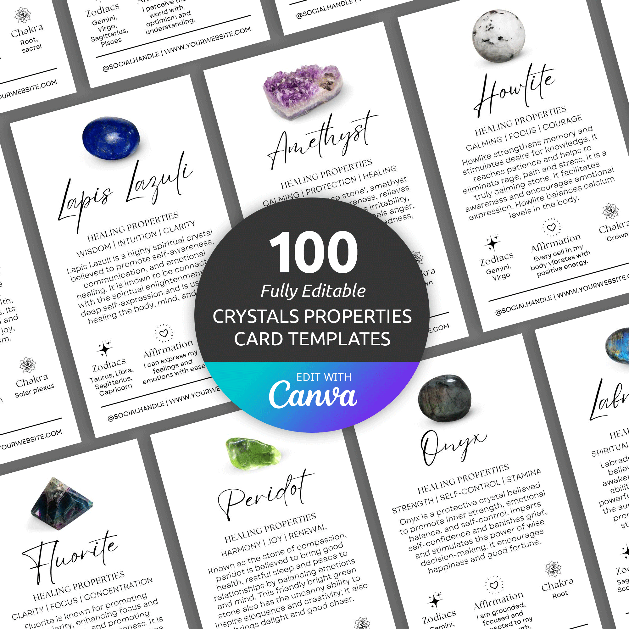 Crystals Healing Properties Canva Template: Affirmation Cards with regard to Printable Crystal Meaning Cards Free