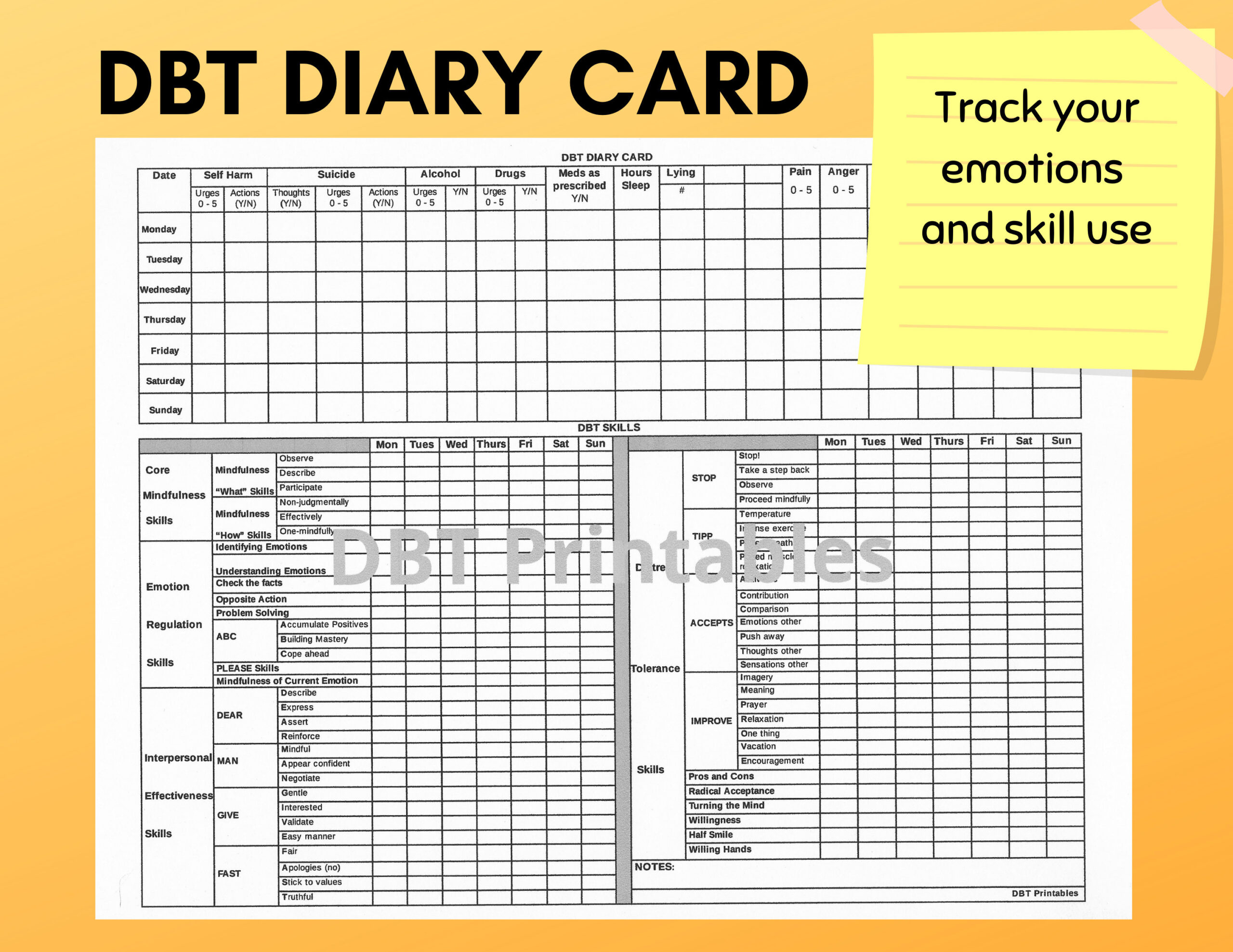 Dbt Diary Card | Printable Bpd Skills Tracker | Dialectical with Printable Dbt Diary Card