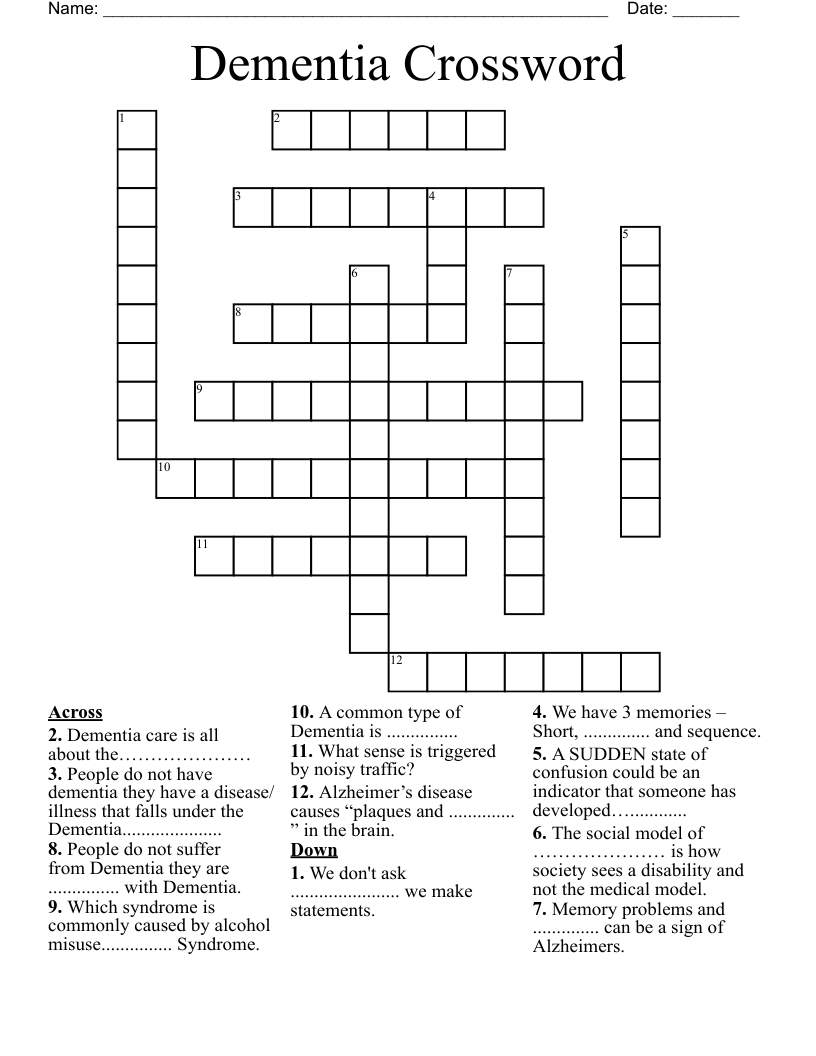 Dementia Crossword - Wordmint for Free Printable Crossword Puzzles For Dementia Patients