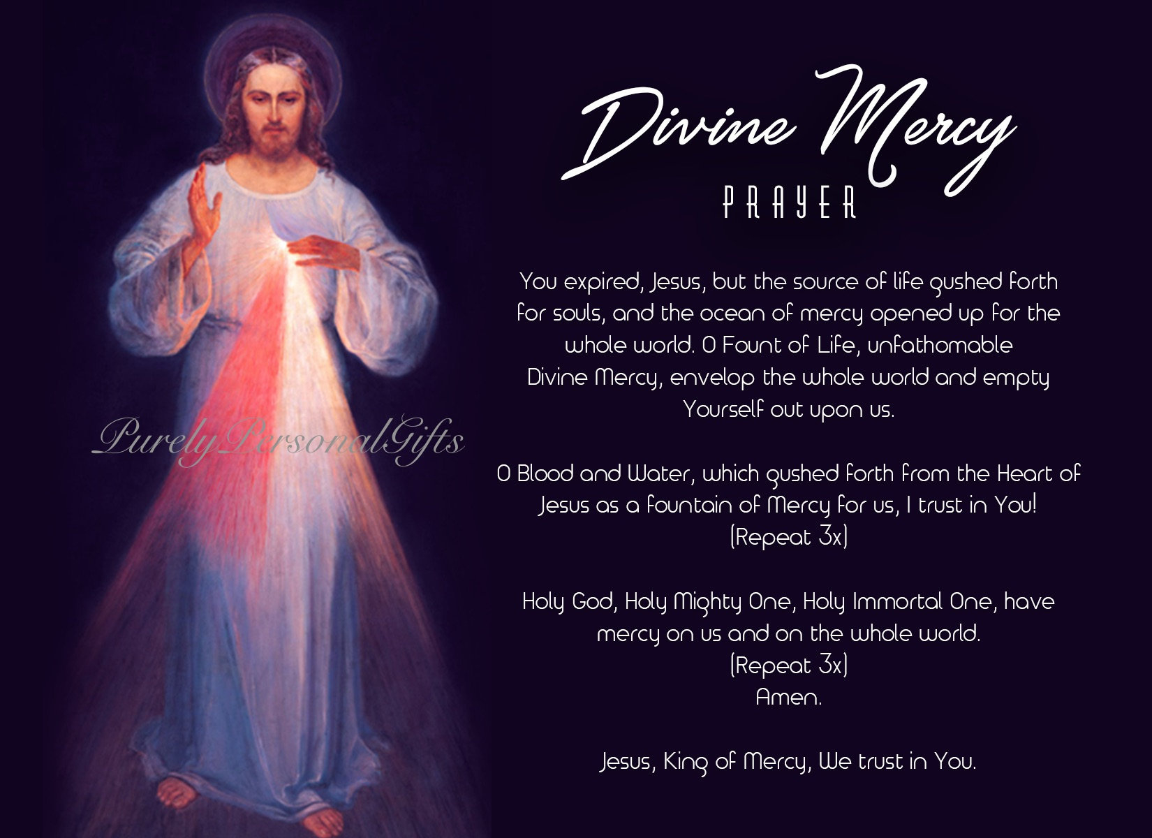 Digital Download Divine Mercy Prayer, Printable Divine Mercy within Printable Divine Mercy Prayer Card