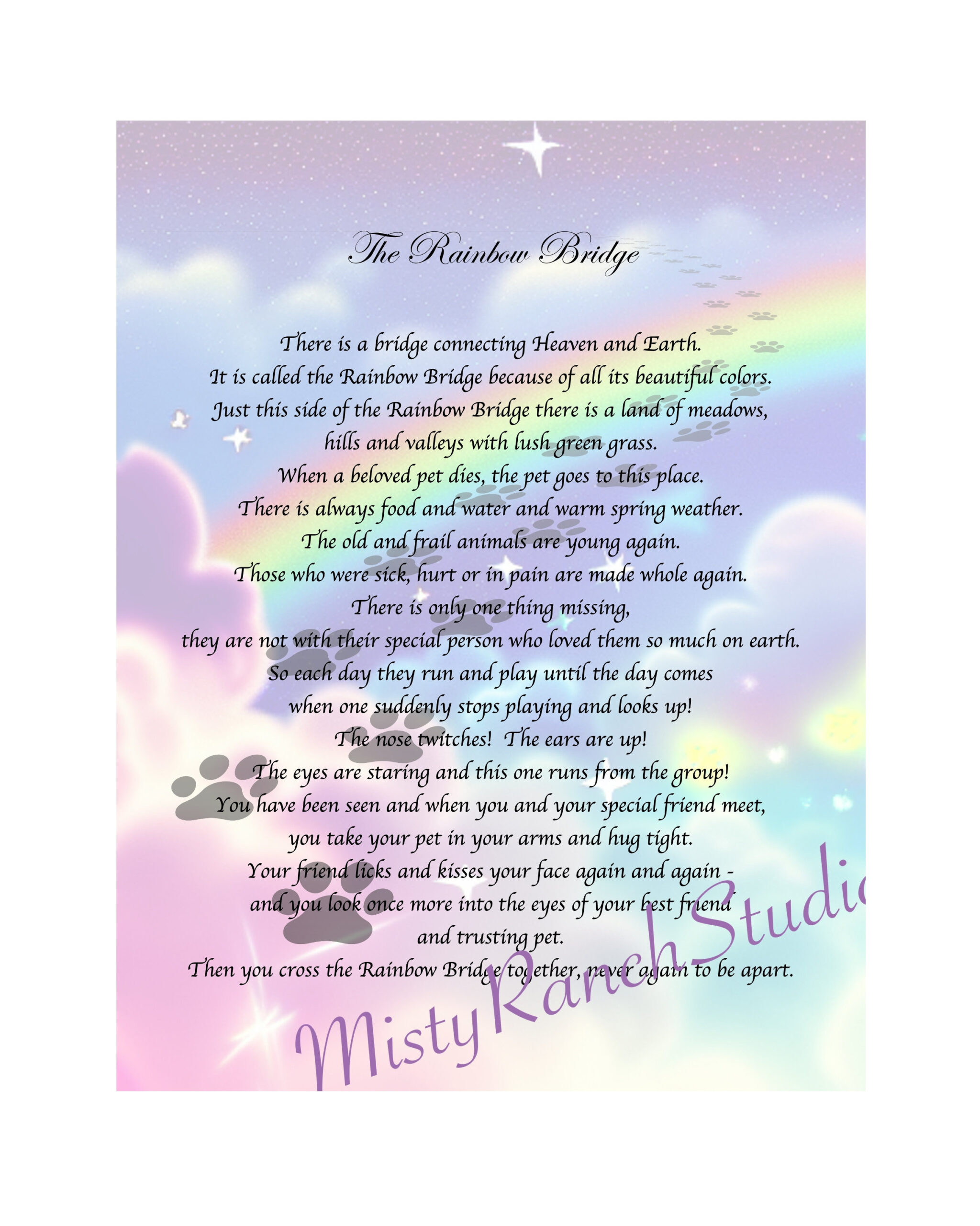 Digital Printable &amp;quot;Rainbow Bridge Poem&amp;quot; Dog, Cat, Pet, Memorial intended for Rainbow Bridge Poem Printable Free