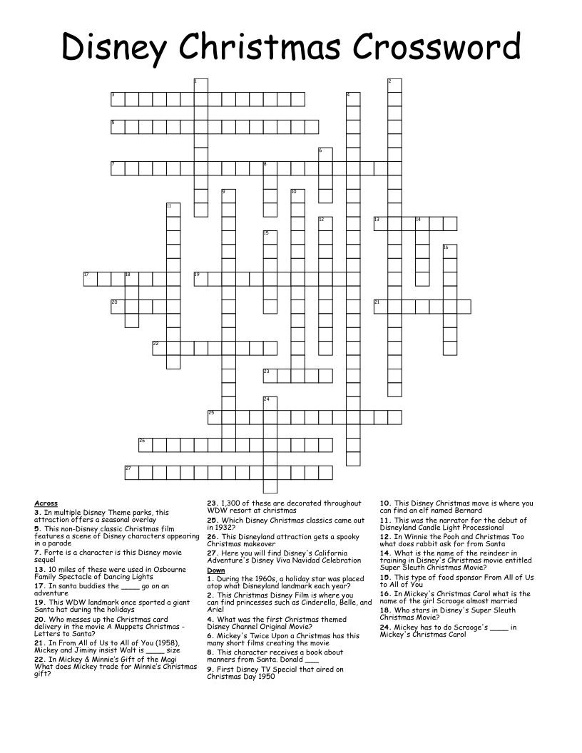 Disney Christmas Crossword - Wordmint pertaining to Printable Disney Crosswords