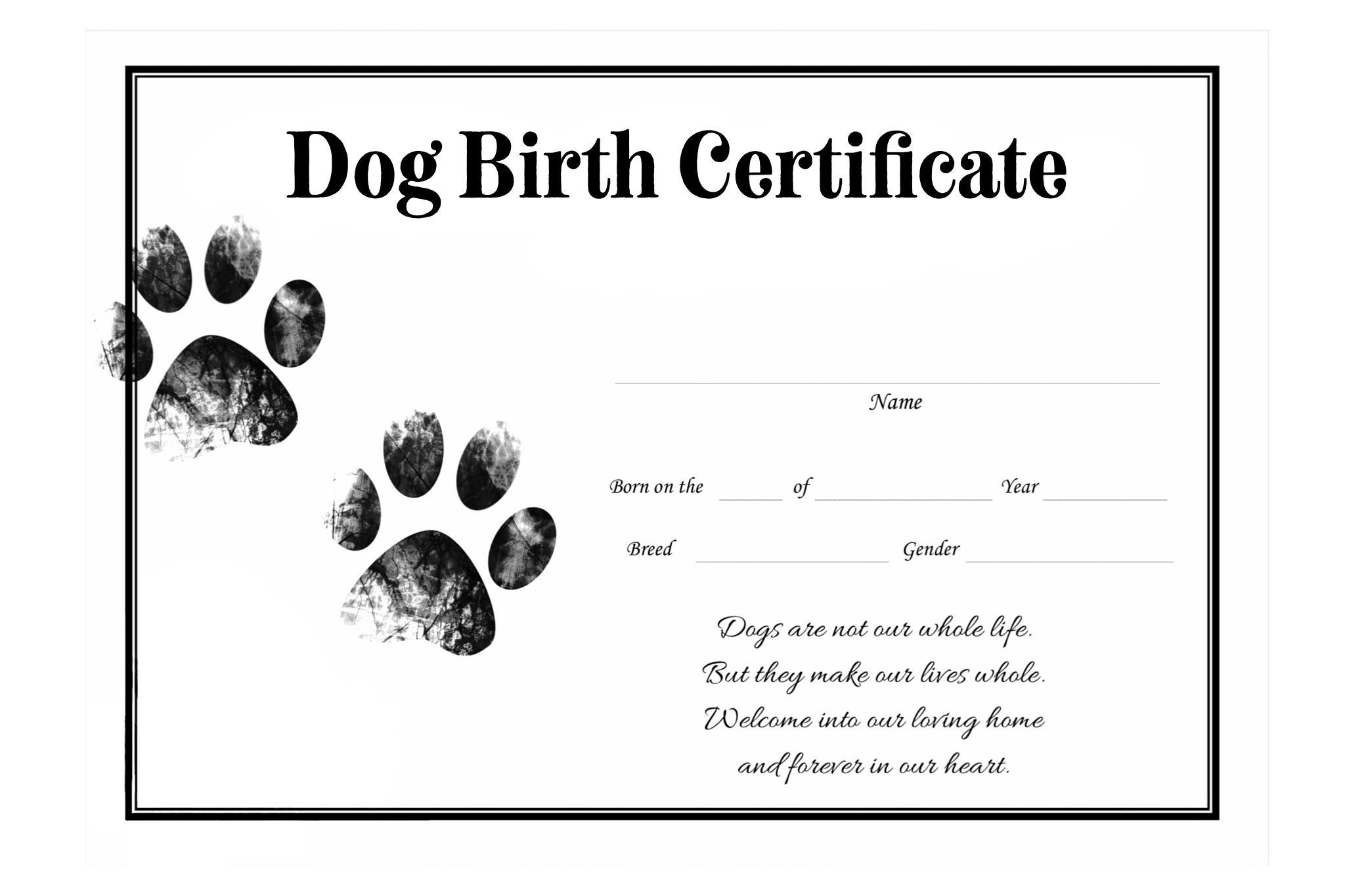 Dog Birth Certificate For Girl Or Boy Puppy Gender Neutral within Free Printable Puppy Birth Certificate