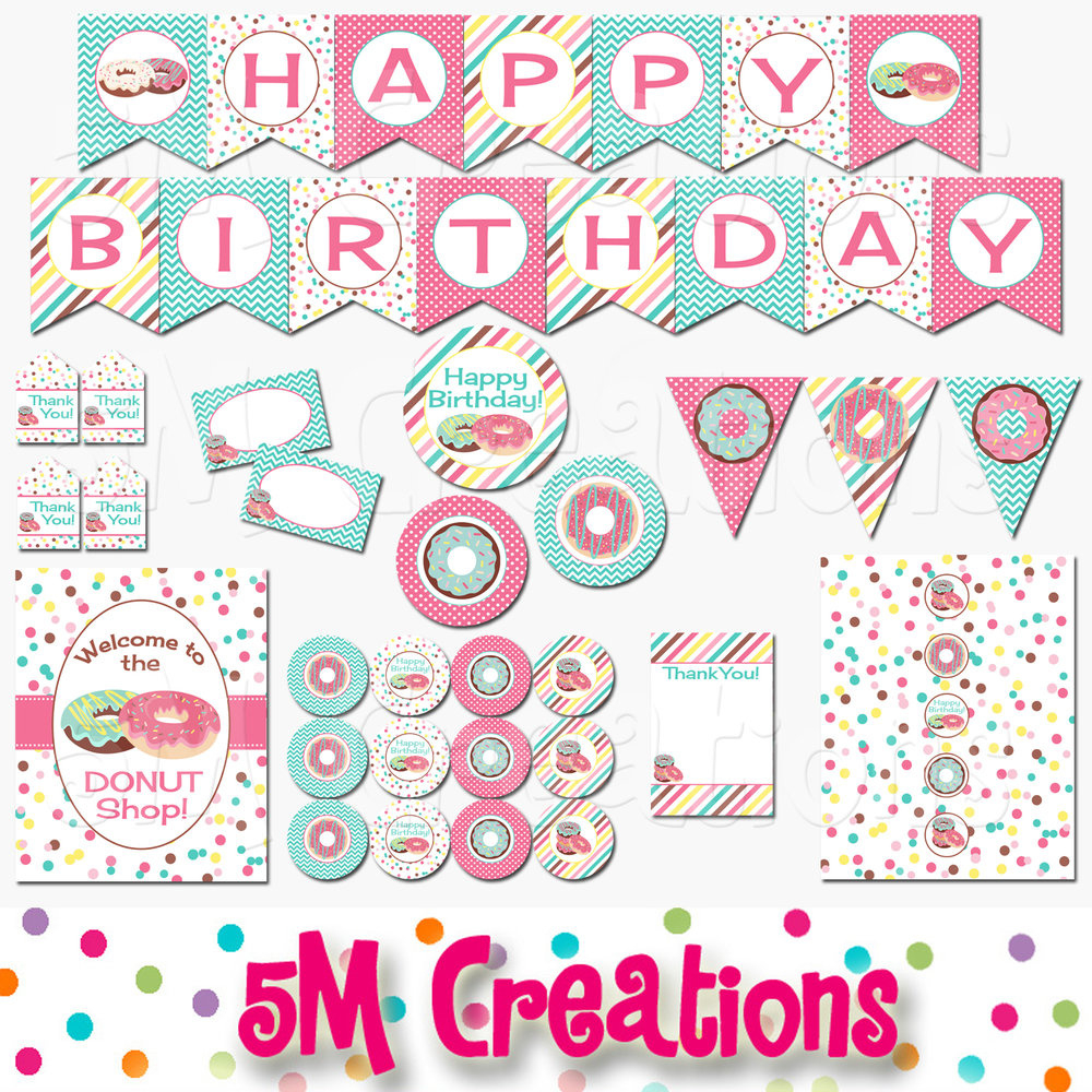 Donut Shop Birthday Party Printable Decorations - Instant Download inside Donut Party Free Printables