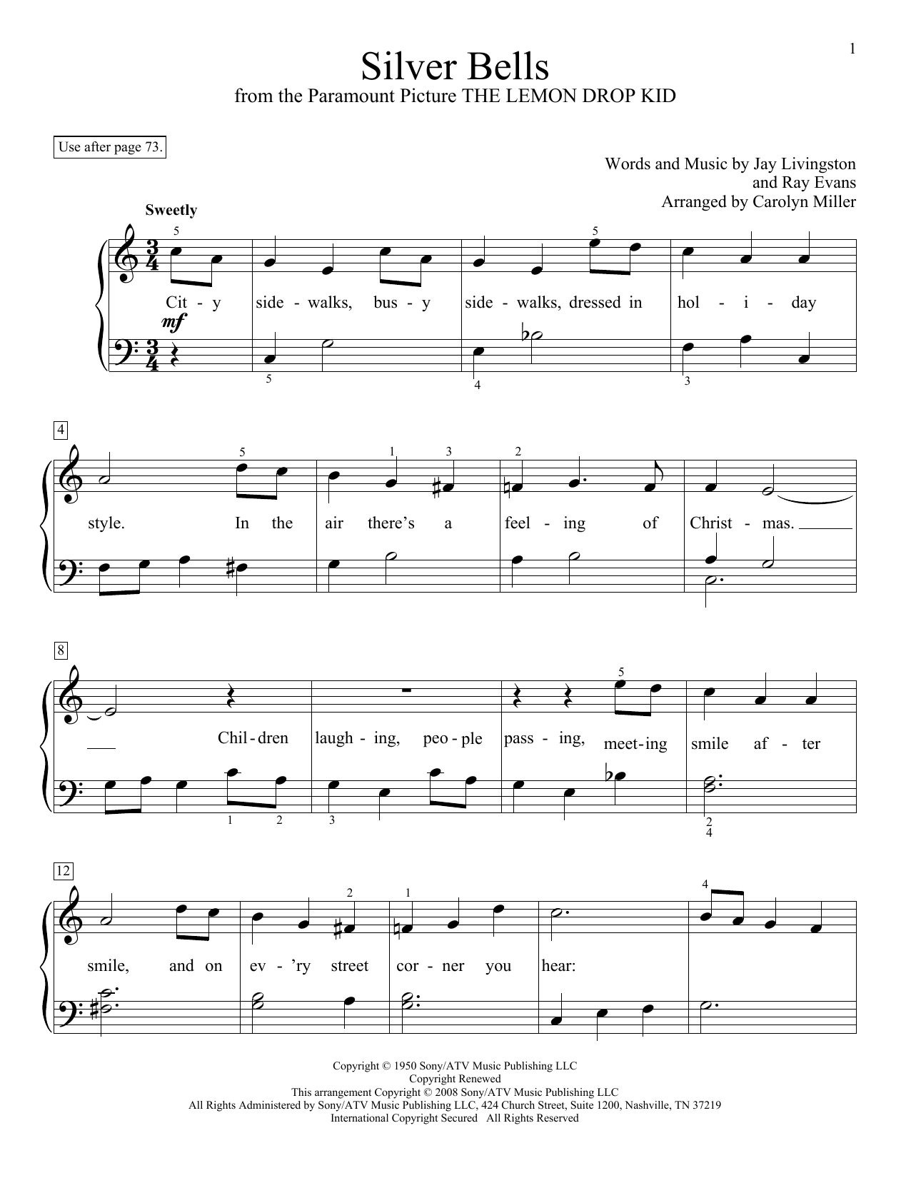 Download Carolyn Miller &amp;quot;Silver Bells&amp;quot; Sheet Music For Educational within Lyrics to Silver Bells Printable