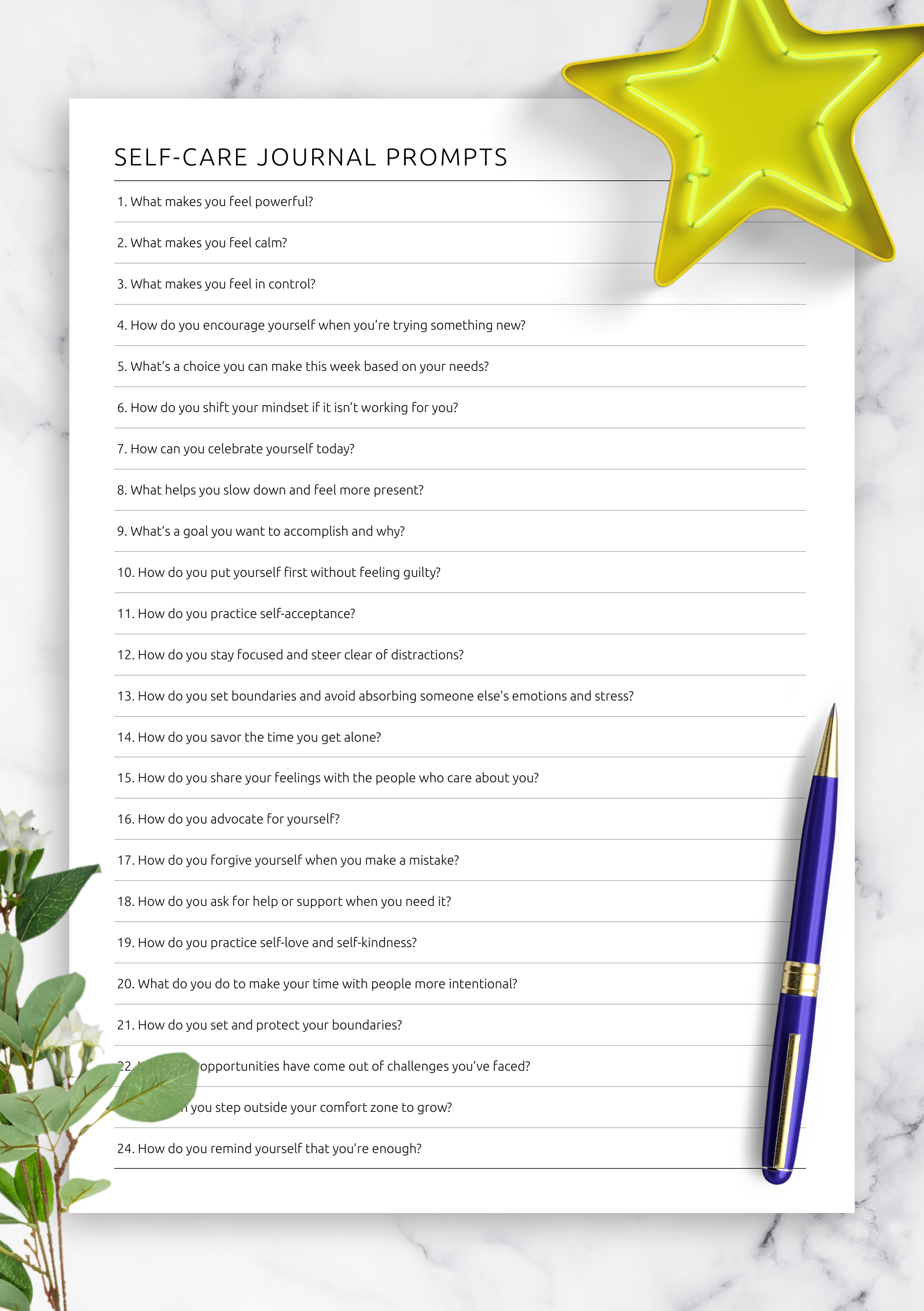 Download Printable Self-Care Journal Prompts Pdf throughout Free Printable Self Care Journal