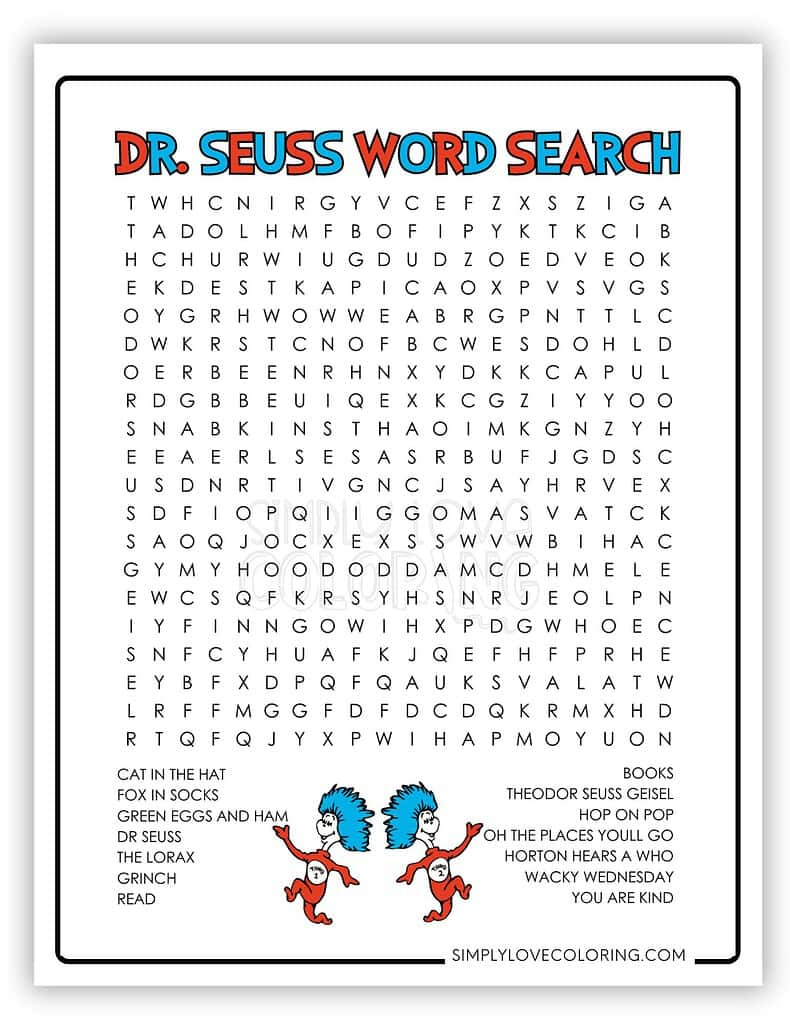 Dr. Seuss Word Search Printables (Free Pdf Downloads) - Simply throughout Dr Seuss Word Search Free Printable