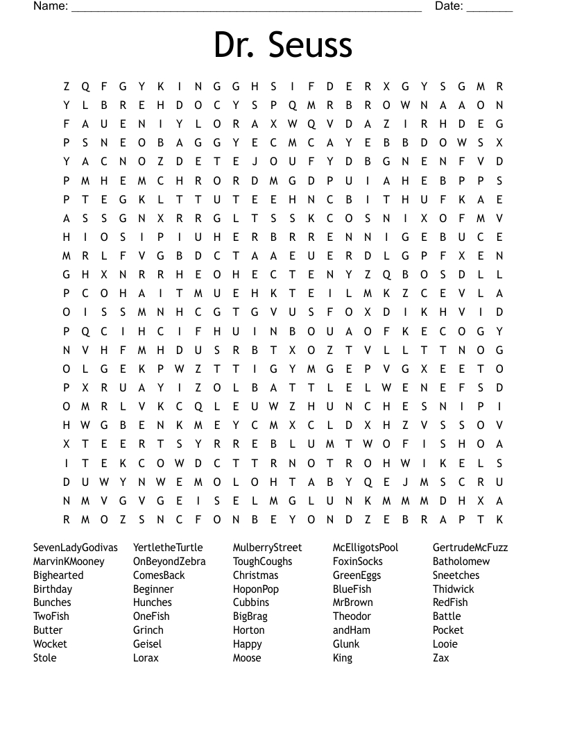 Dr. Seuss Word Search - Wordmint in Dr Seuss Word Search Free Printable