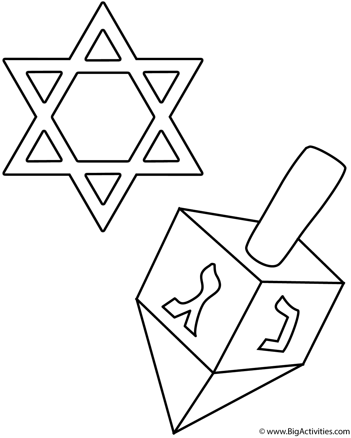 Dreidel And Star Of David - Coloring Page (Hanukkah) inside Star Of David Printable