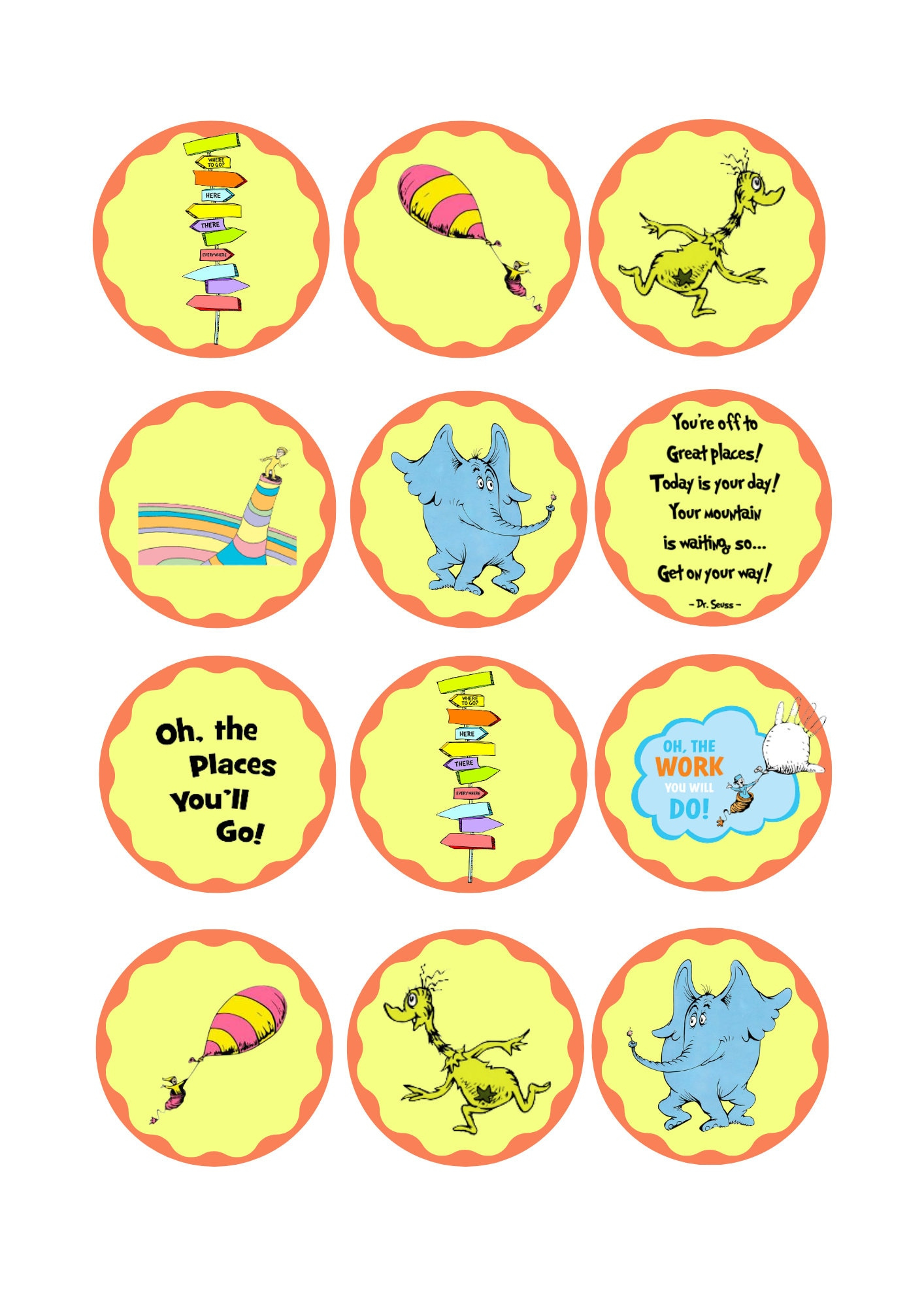 Druckbare Datei Oh The Places You&amp;#039;Ll Go! Cupcake Toppers throughout Dr Seuss Printable Cupcake Toppers