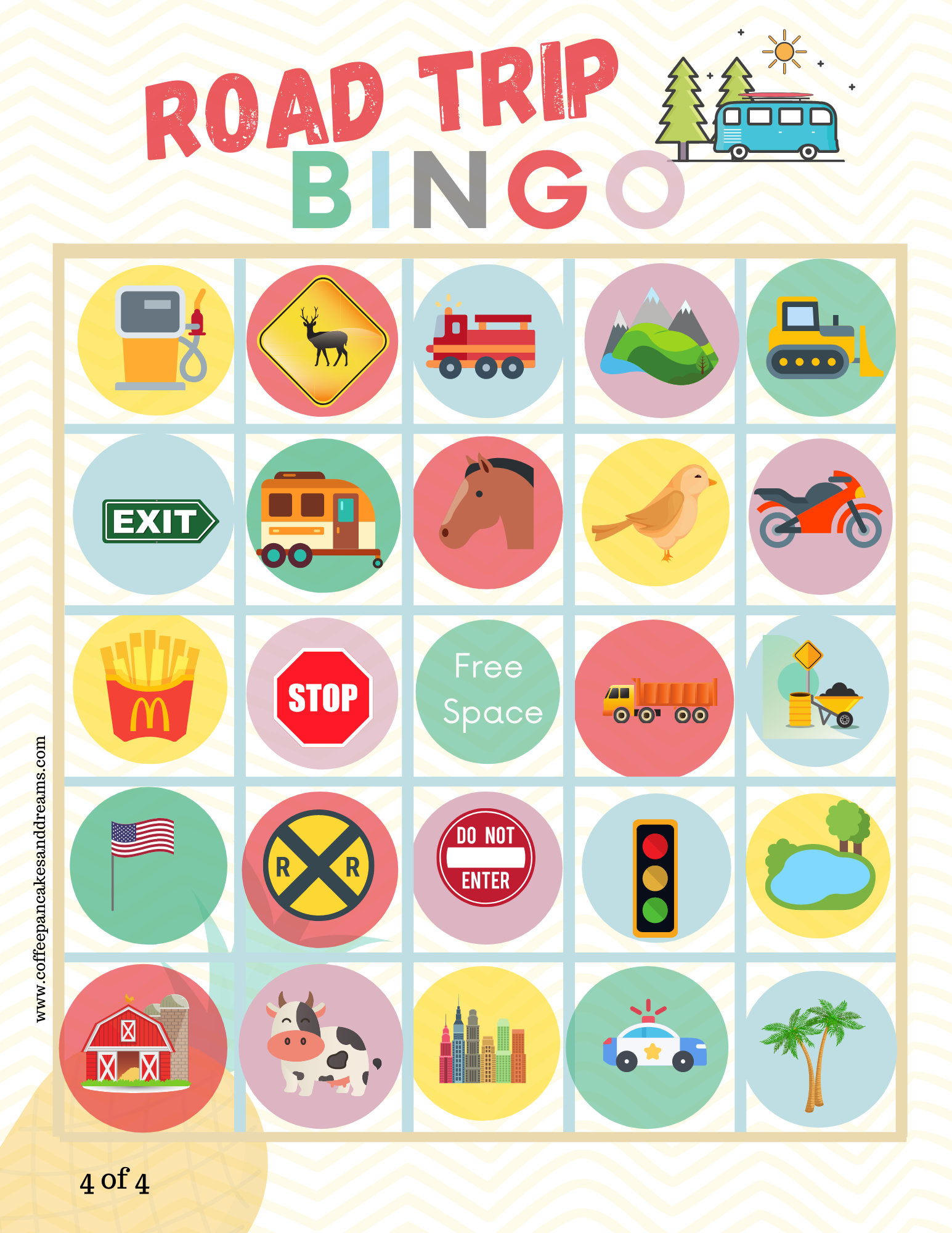 Druckbare Road Trip Bingo 4Er Set Einzigartige Karten Auto Bingo in Road Trip Bingo Card