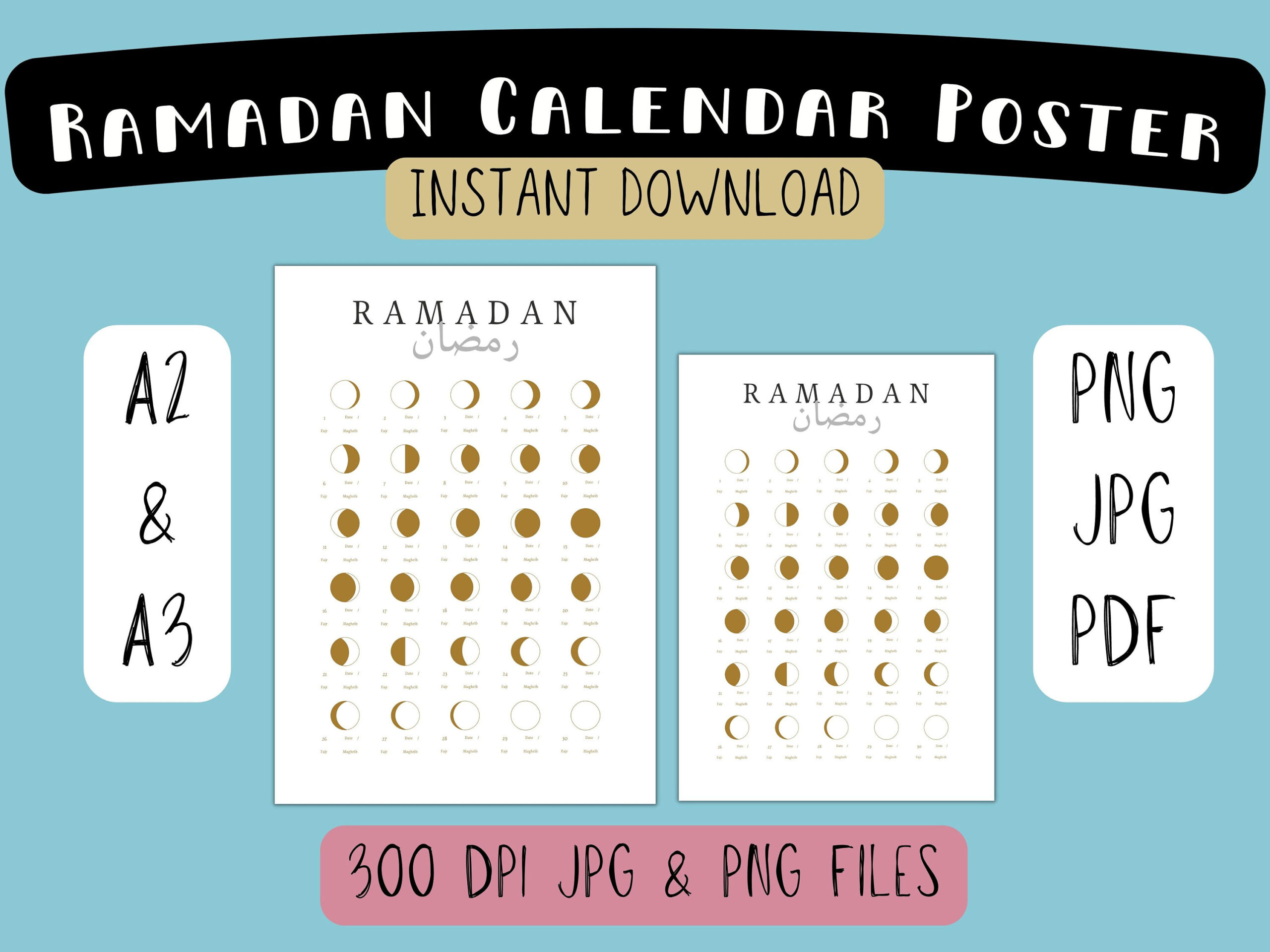 Druckbares Ramadan 2025 Kalender Islamisches Wandposter A2 / A3 intended for Printable Calendar Ramadan 2025