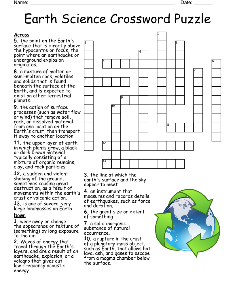 Earth Science Crossword Puzzle - Wordmint intended for Science Crosswords Printable