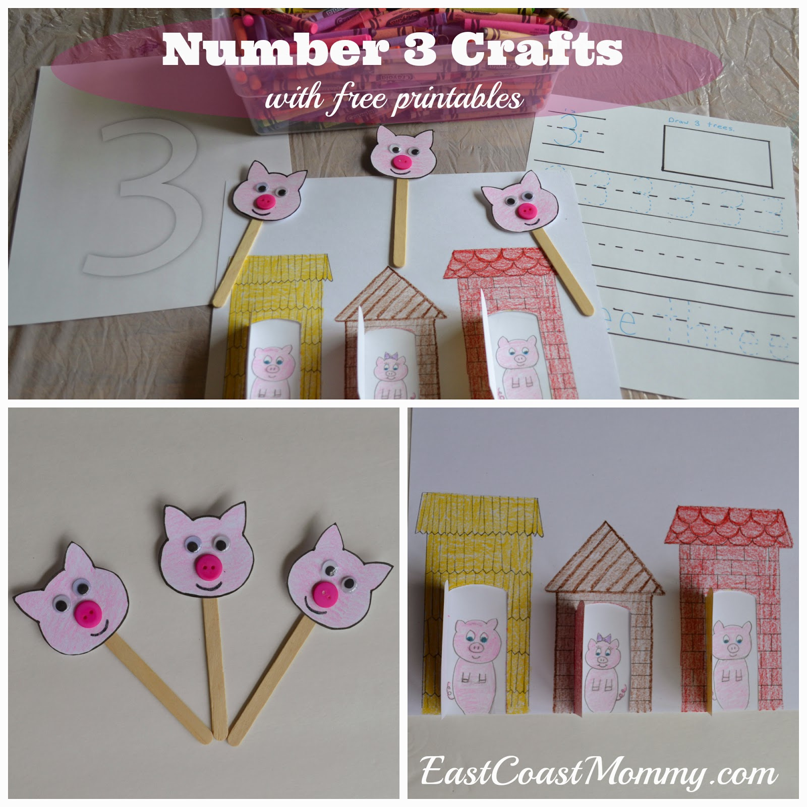 East Coast Mommy: Number Crafts {Number Three} The Three Little throughout Printable Three Little Pigs Craft