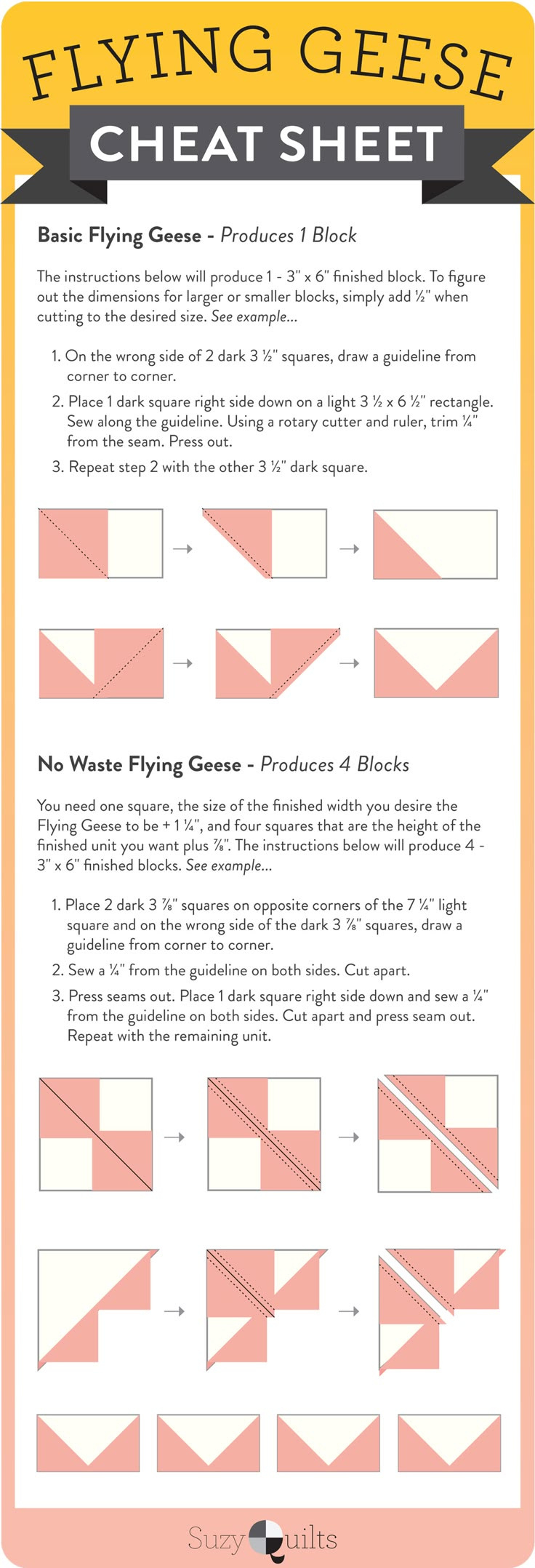 Easy Flying Geese Quilt Block Tutorial - Suzy Quilts inside Printable Flying Geese Cheat Sheet
