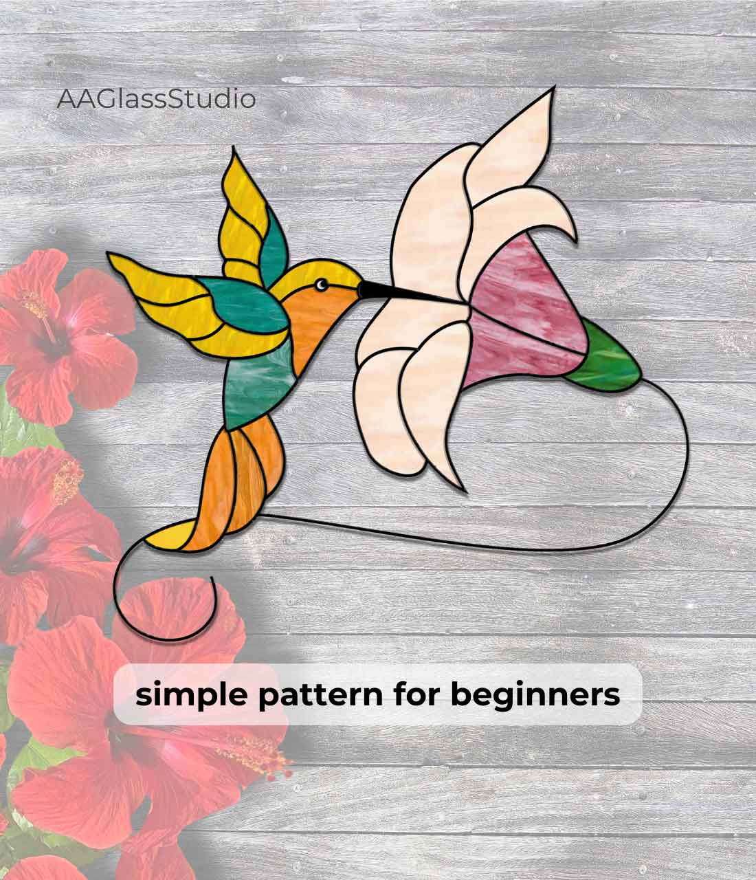 Easy Hummingbird Stained Glass Pattern For Beginners 3 - Aaglassstudio with Free Printable Stained Glass Hummingbird Patterns