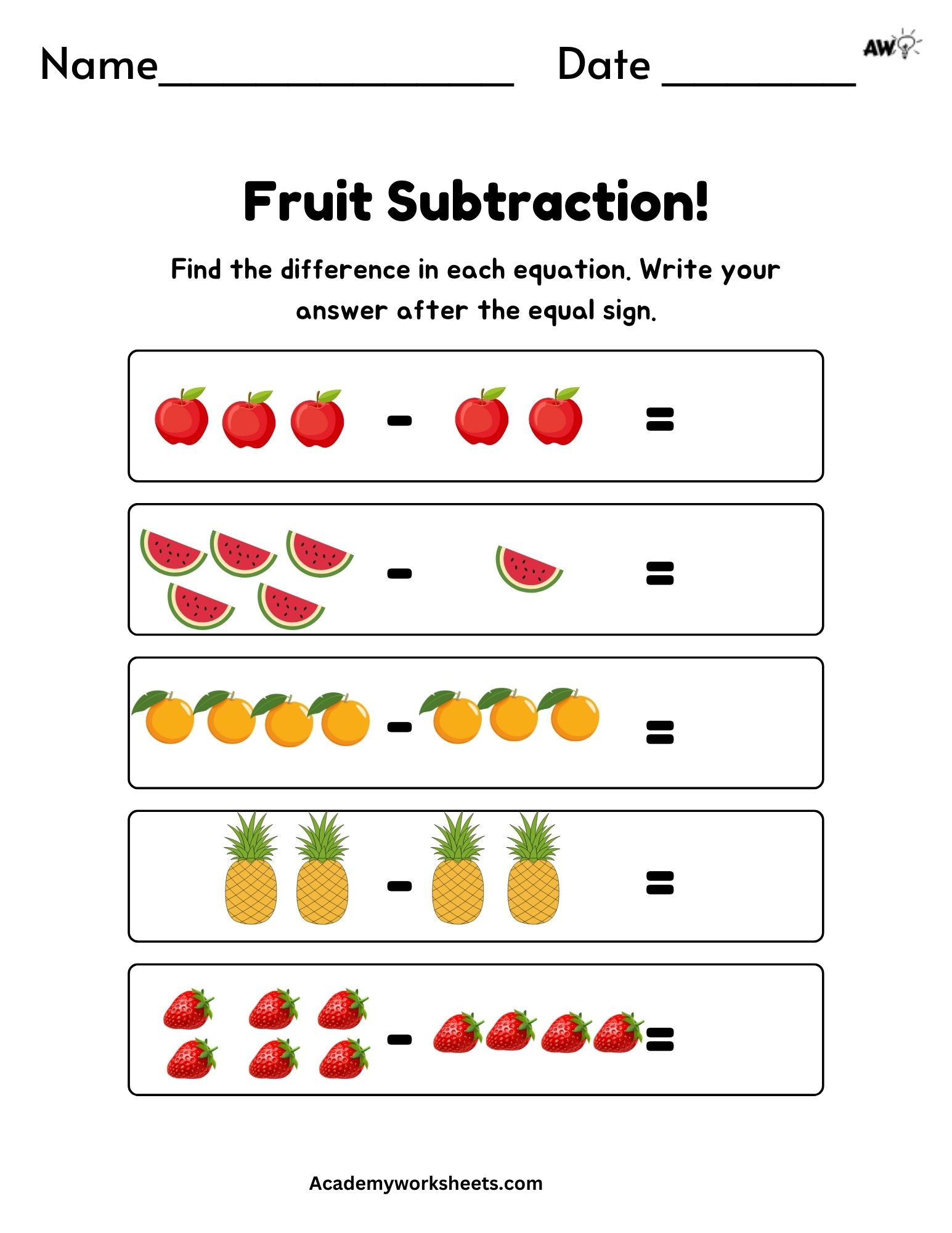 Easy Subtraction Lessons For Kindergarten Students - Academy within Fruit Picture Subtraction Worksheet